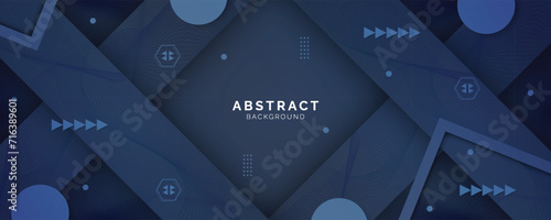 Futuristic dark blue abstract background with lines and shadow, geometric shape overlap layers, graphic pattern banner template design