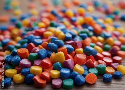 Crushed plastic and Polymer recycle industry on rainbow colored thermoplastic from AI Generative