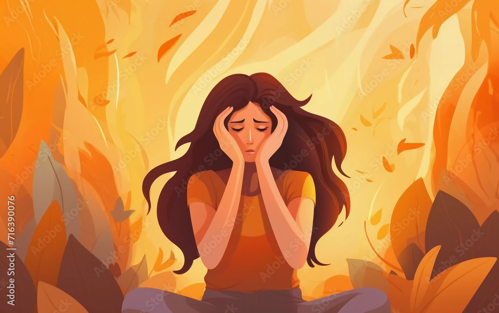 vector illustration Fatigue woman - Dizzy woman with hands covering face feeling depressed and anxious
vector illustration Fatigue woman - Dizzy woman with hands covering face feeling depressed and anxious