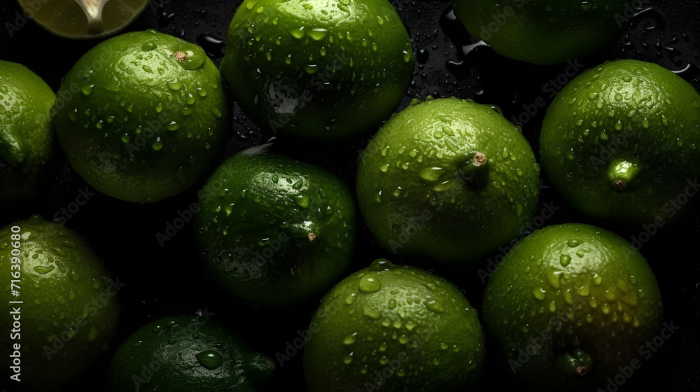 Fresh lime with water splashes and drops on black background Fresh lime with water splashes and drops on black background