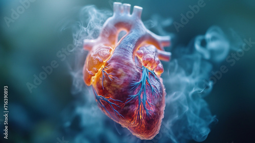 A digital artwork depicting the pulmonary heart in action during the breathing process,