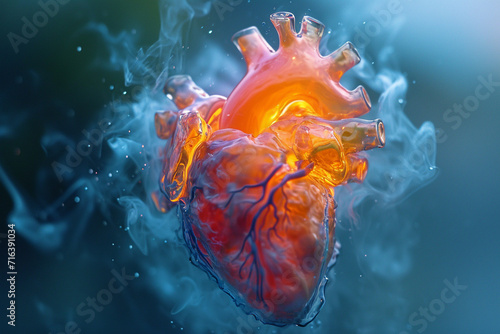 An imaginative portrayal of the pulmonary heart infused with vibrant, flowing colors,
