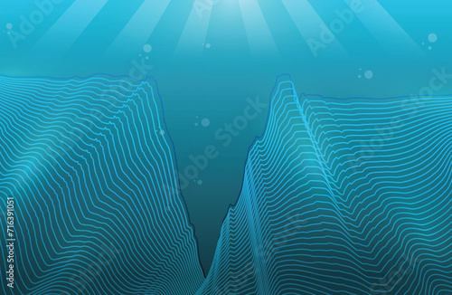 Vector blue mariana trench underwater sea technology line art illustration photo