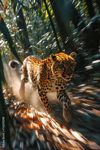 A leopard heart captured in a moment of vibrant  energy-filled motion blur 