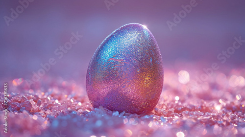 An artistic close-up of an egg, its surface glowing with a spectral light,