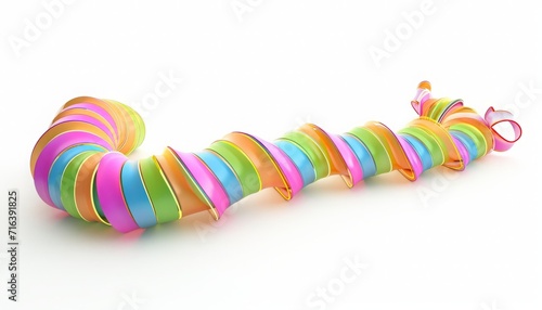 Rainbow Ruffleworm, pastel rainbow stripes, with a trail of colorful ribbons