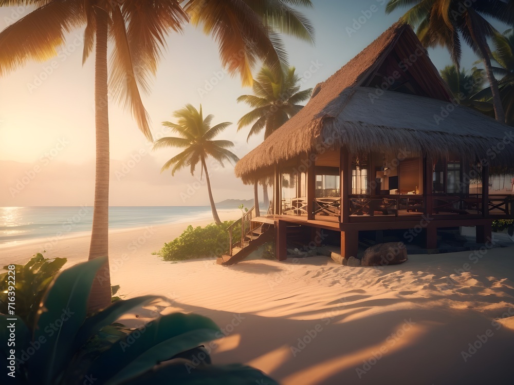 Tropical resort on the beach. Generative AI