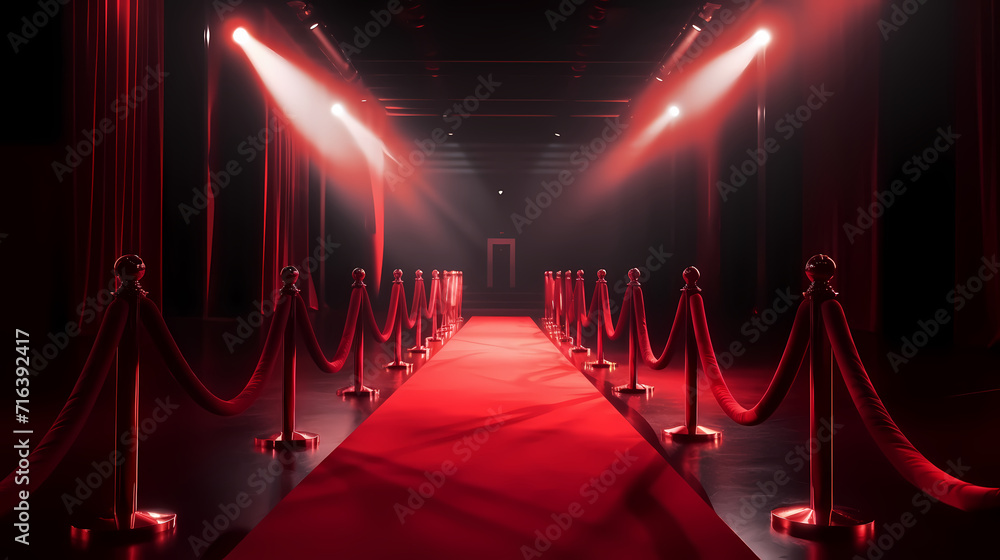 Red carpet on the stairs on dark background, the way to glory, victory and success Red carpet on the stairs on dark background, the way to glory, victory and success