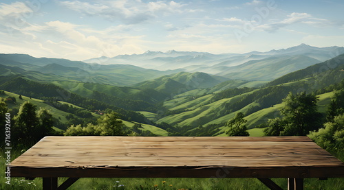 wooden platform with a view of landscape, Generative AI
