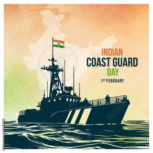 Indian Coast Guard Day 1st February,  Tricolor background, Social Media Design Square Post Vector Template  photo