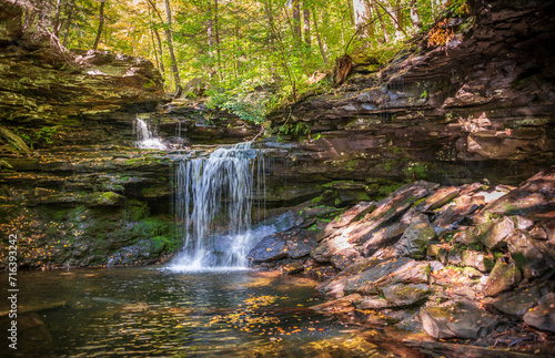 Beautiful Waterfall at Ricketts Glen State Park  in Columbia  Luzerne  and Sullivan counties in Pennsylvania