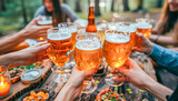 Friends participating in traditional games and toasts, where beer is the star of the event, April, drinks concept, generative ai