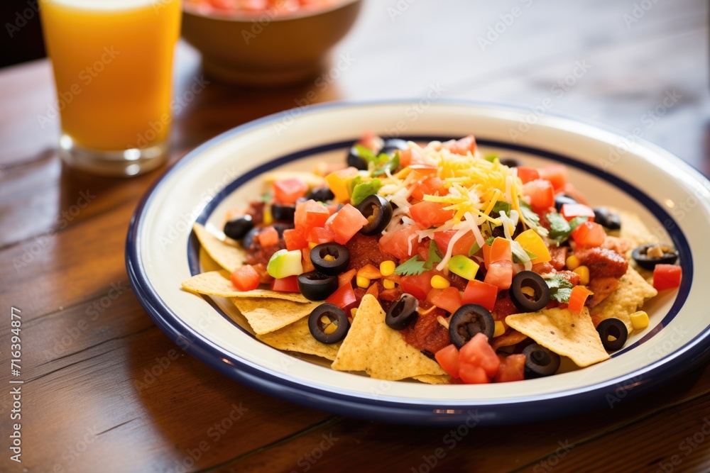 nachos with black beans, corn, and diced tomatoes nachos with black beans, corn, and diced tomatoes