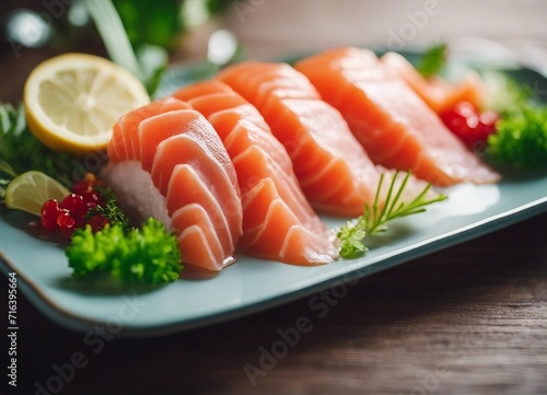 Sashimi - Raw fresh salmon fish with vegetables