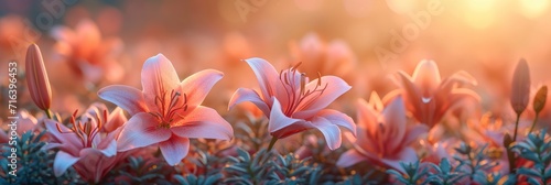 Beautiful Pink Coral Lily Flower Garden, Banner Image For Website, Background, Desktop Wallpaper