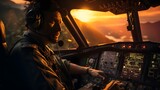 Pilote d'avion en action de piloter un avion dans le ciel, concentrer dans son travail