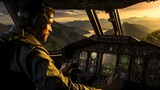 Pilote d'avion en action de piloter un avion dans le ciel, concentrer dans son travail