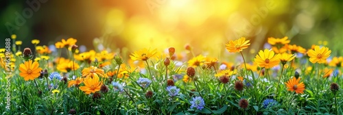 Beautiful Sunny Day Floral Mockup Blooming, Banner Image For Website, Background, Desktop Wallpaper