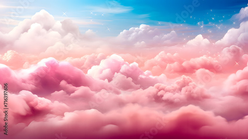Ciel avec nuages dans les tons pastels de rose et mauve photo