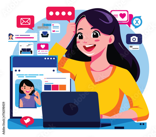 Girl woman as content creator and vlogger making video for social media streaming