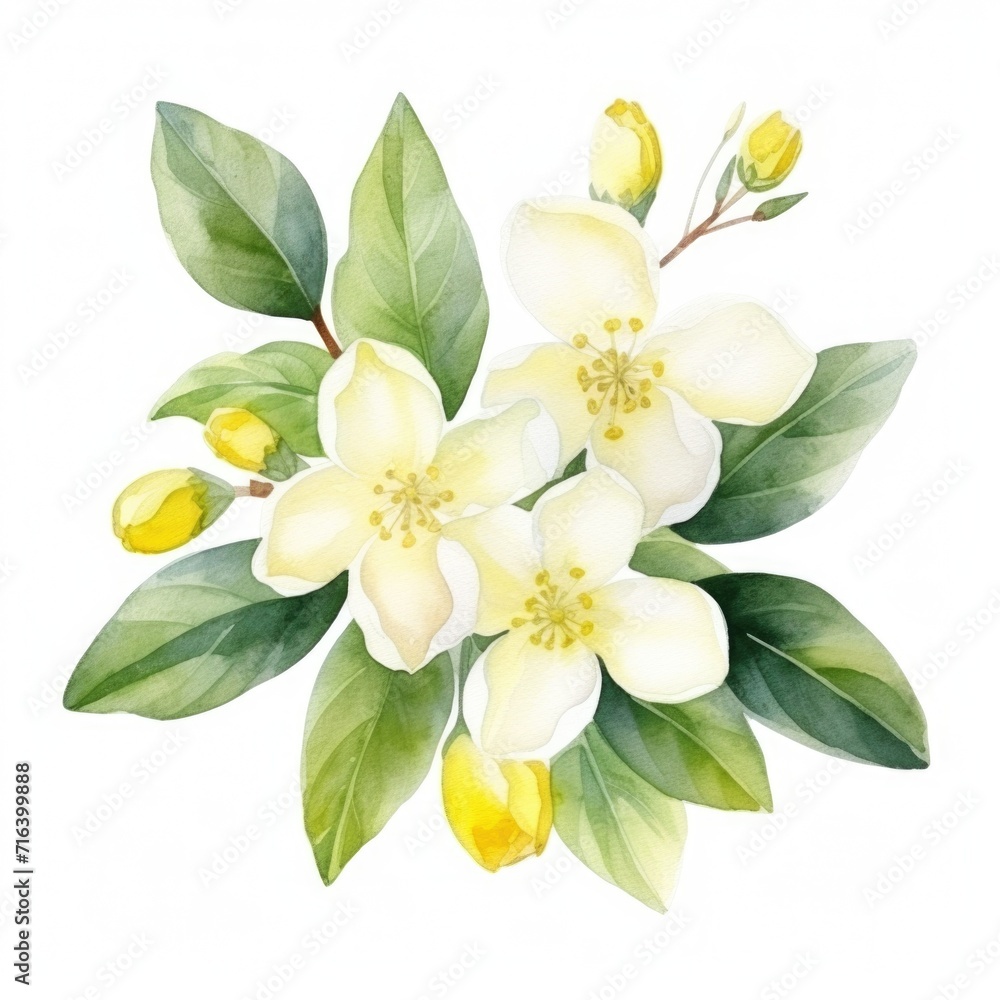 Lemon flower watercolor illustration on white background Lemon flower watercolor illustration on white background