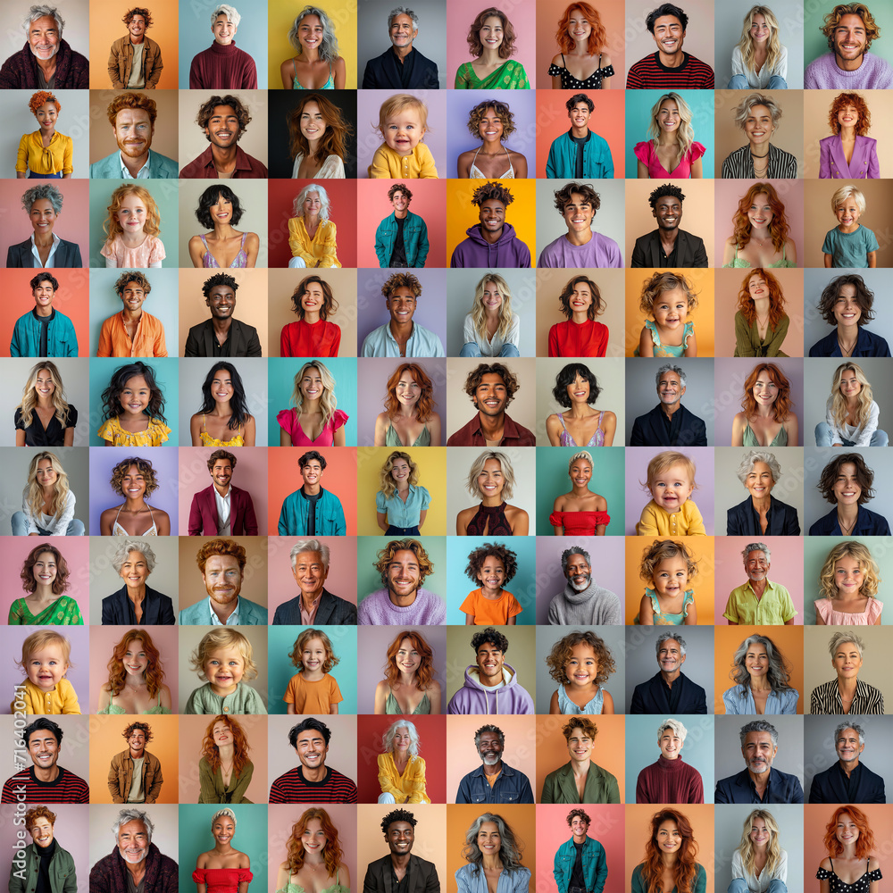 Collage of happy people in front of monochromatic backgrounds Collage of happy people in front of monochromatic backgrounds