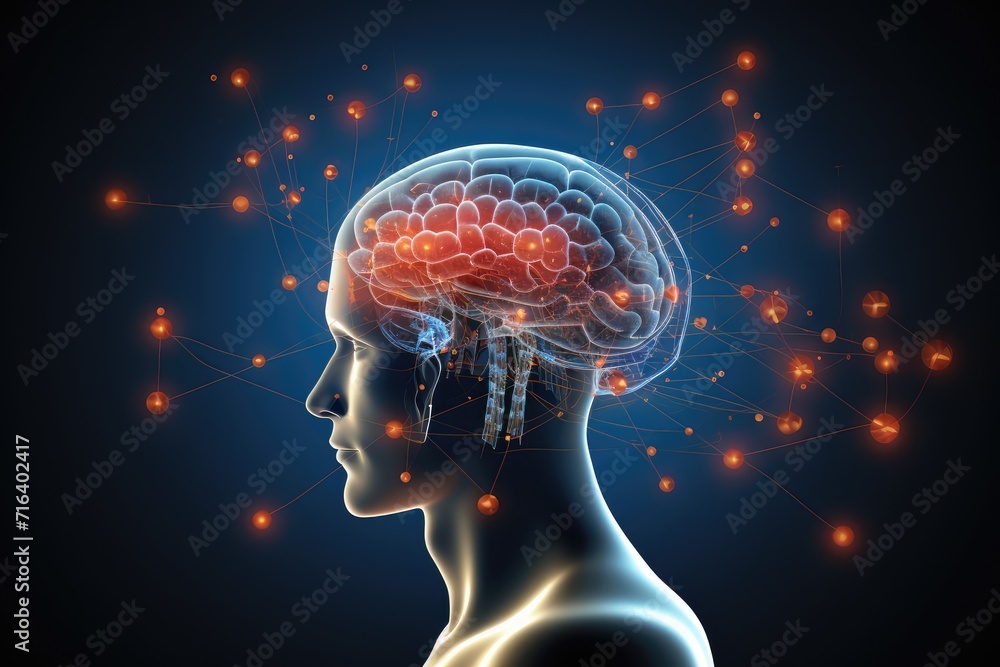 Obraz premium Brain puzzle, captivating jigsaw multicolored cognition. Neurotransmitter, brain network plasticity, learning strategie. Spatial orientation occipital bone, longterm depression (LTD) enigmatic pattern