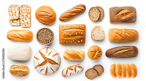 Fresh bread creative layout isolated on white background photo