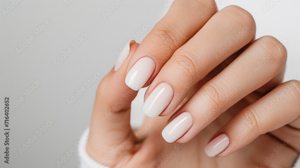 Well-groomed female hands with manicures and freshly applied nail polish. Trend colors of this year. Female hands with manicure and nail polish background. well-groomed young woman hand. - obrazy, fototapety, plakaty 