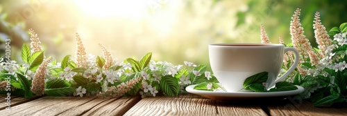 Cup Green Tea Mint Leaf Flowers, Banner Image For Website, Background, Desktop Wallpaper photo