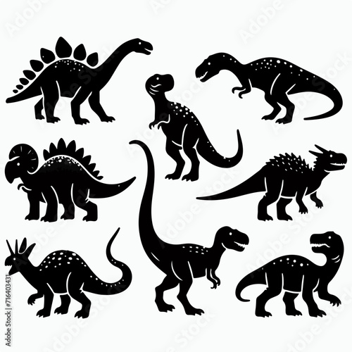 Vector silhouette set of dinosaurs with a simple and minimalist stencil design style