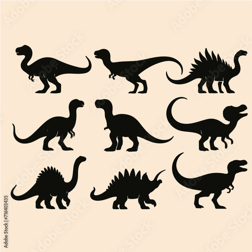 Vector silhouette set of dinosaurs with a simple and minimalist stencil design style © Sabiqul Fahmi