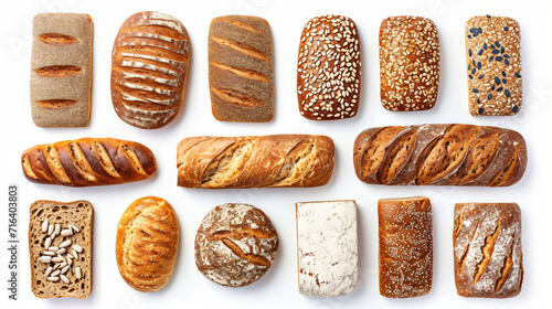 Fresh crusty bread creative layout set isolated on white background