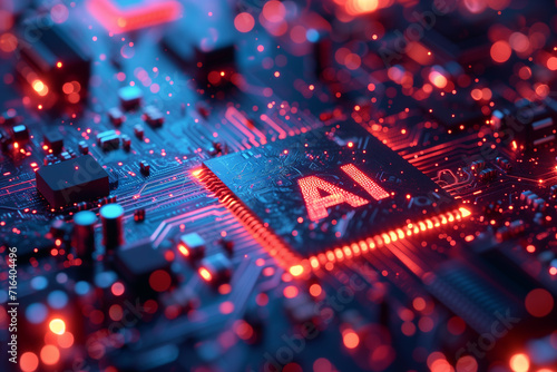 AI chip on a printed circuit board. Micro chip with AI text. Artificial intelligence concept.