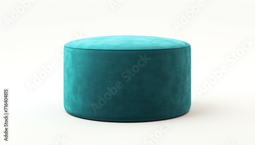 Pouf ottoman, teal, cylindrical, 3d, isolated white background, clean simple, photo