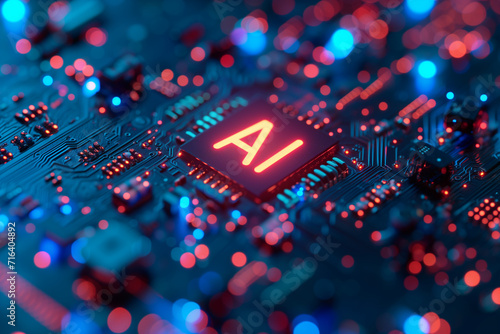 AI chip on a printed circuit board. Micro chip with AI text. Artificial intelligence concept.