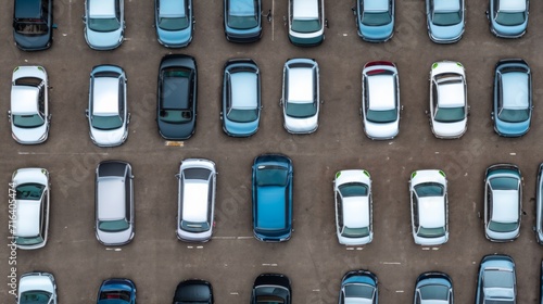 top view of parked cars, car parking ariel view