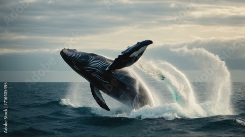 A humpback whale is jumping out of the water. Generative AI. © serg3d
