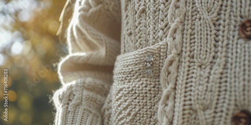 A detailed close-up view of a sweater with buttons. This versatile image can be used to showcase fashion, clothing, or even as a background for winter-themed designs