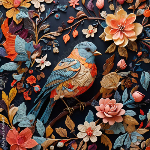 pattern with birds and flowers parrot animal vector nature illustration ,Ai generated 