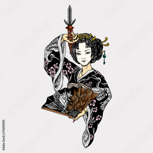 Oriental japanese geisha kimono artwork vector illustration
