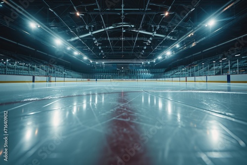 A hockey rink with a red line on the ice. Suitable for sports and hockey-related projects © Ева Поликарпова