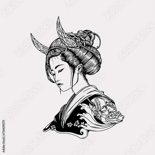 Oriental japanese geisha kimono artwork vector illustration