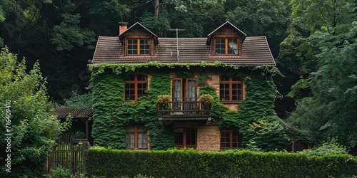 A house completely covered in lush vines and ivies. Perfect for adding a touch of nature to any project © Ева Поликарпова