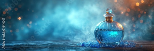Image Elegant Perfume Bottle Over Blue, Banner Image For Website, Background, Desktop Wallpaper