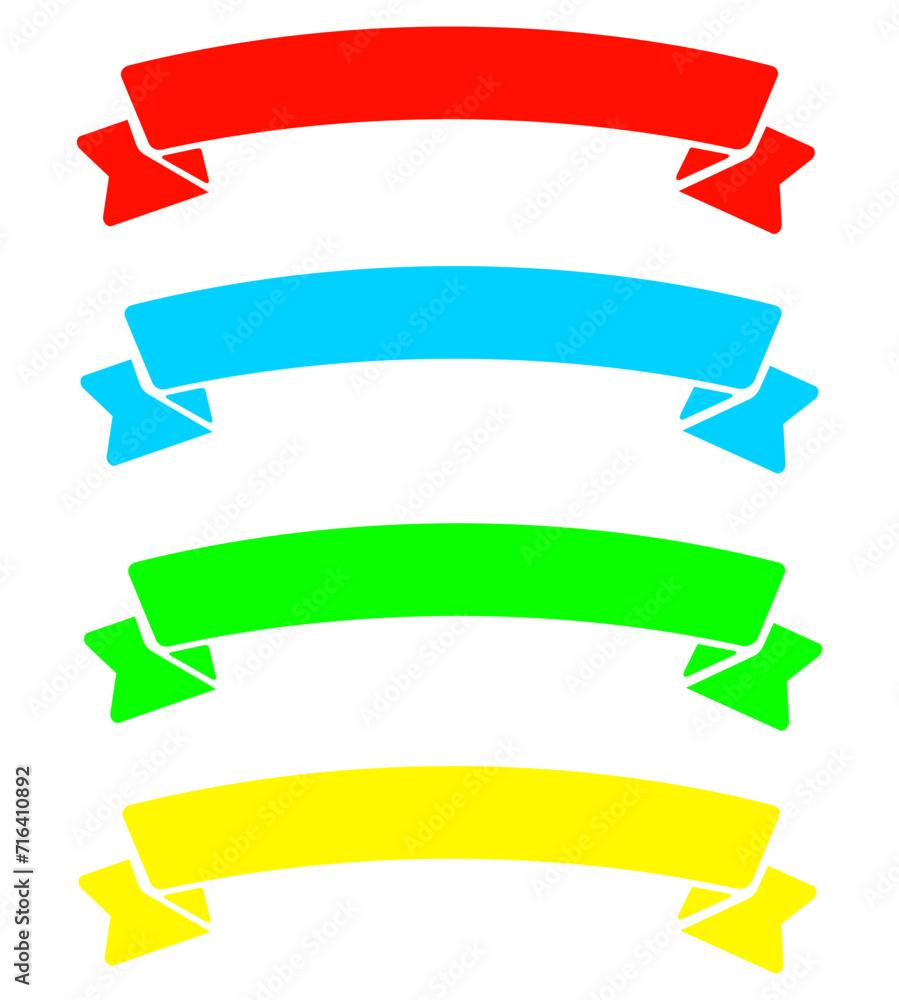 Ribbons set isolated on transparent background. Red, green, blue and yellow. Ribbons set isolated on transparent background. Red, green, blue and yellow.