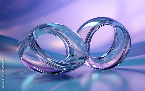Ring Lens in Blue Liquid Form on Luminous Spheres Background