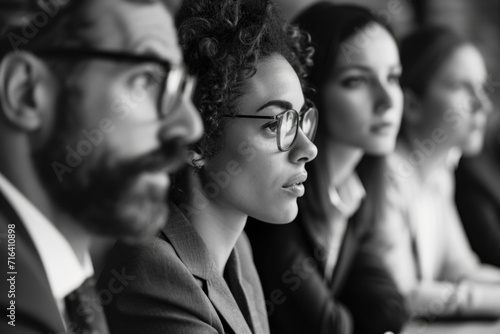 A black and white photo capturing a group of people. Suitable for various uses