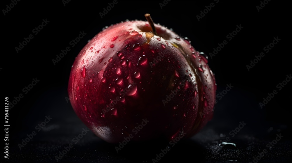 Fresh plum with water splashes and drops on black background Fresh plum with water splashes and drops on black background