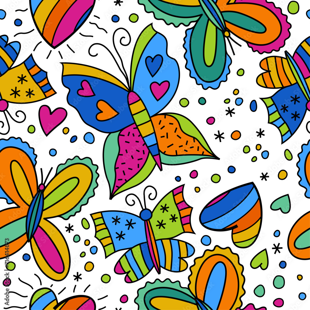 Butterfly Pop Art Seamless Pattern. Vector illustration